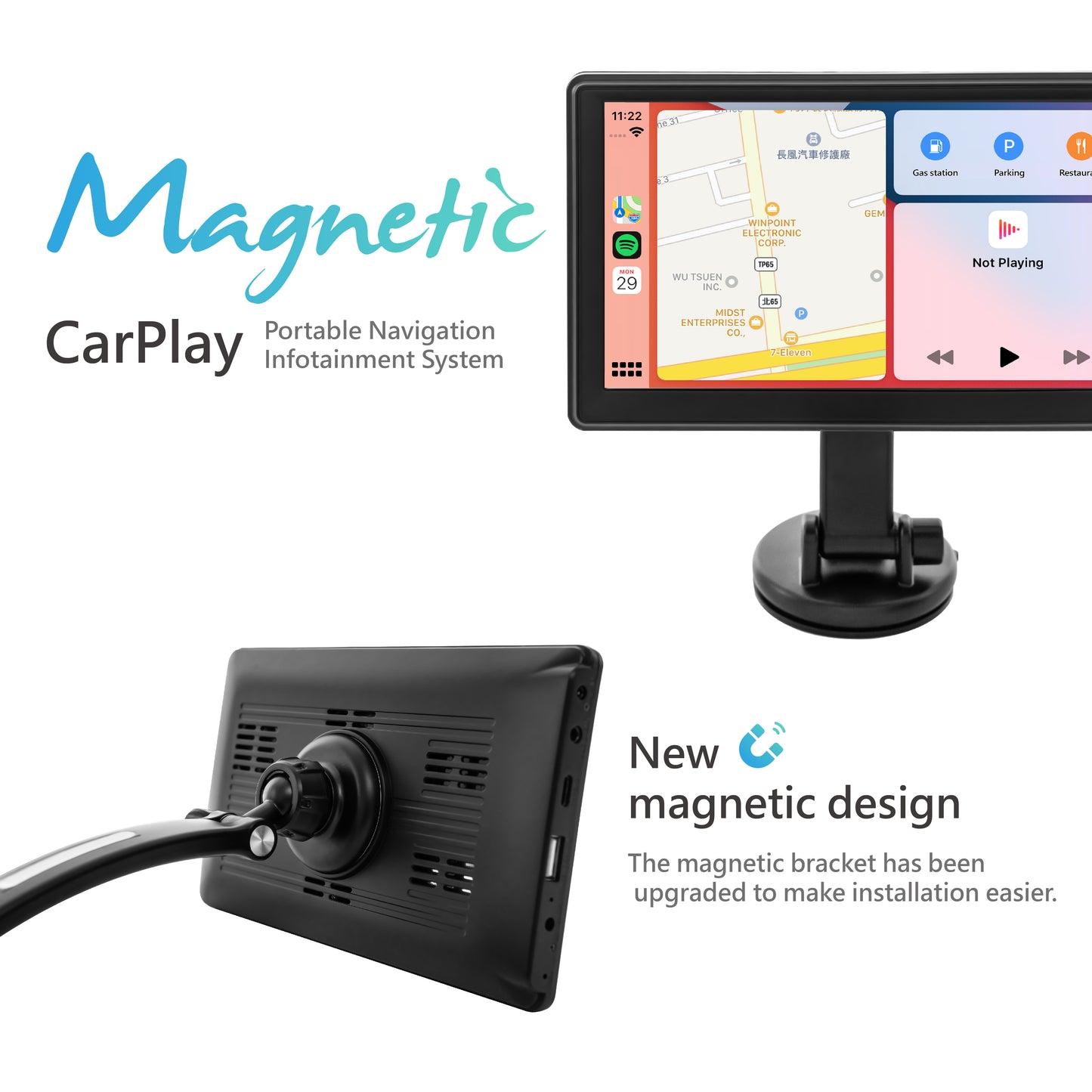 Coral Vision CarPlay Dashboard Console (Slim Light magnetic Version) - Navigation, Communications, Infotainment Quick DIY-installation System